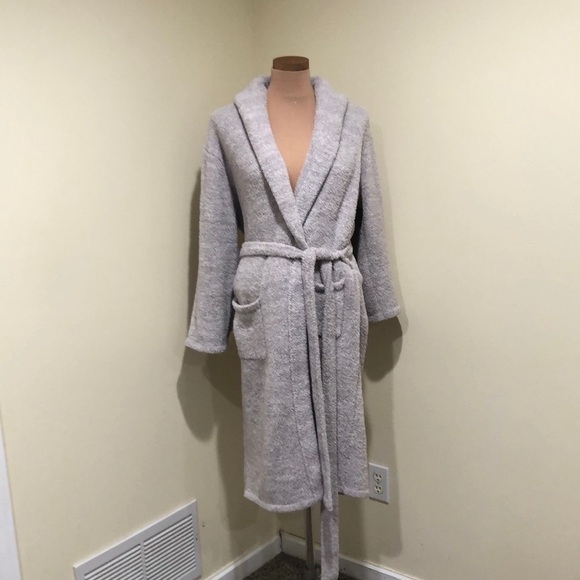 Barefoot Dreams Cozychic Knit Robe Size 1 Small Medium Gray Cream Marl Knit - Picture 2 of 13